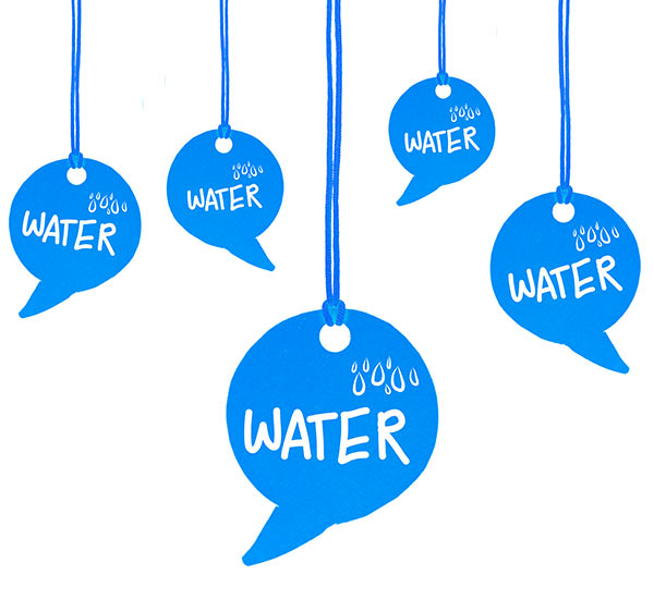 blue water speech bubbles on strings