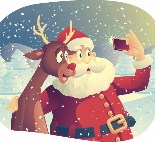 Catoon Santa and Rudolph selfie