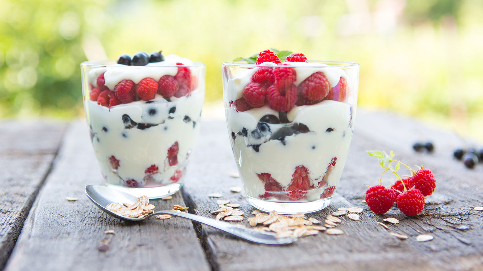 Delicious yoghurt parfait ready to eat on the run