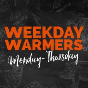 Weekday Warmers Specials Indigo chalkboard background